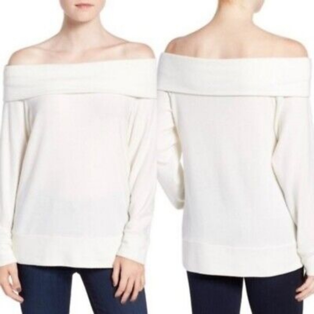 Cupcakes and cashmere white soft off shoulder NWT cowl sweater